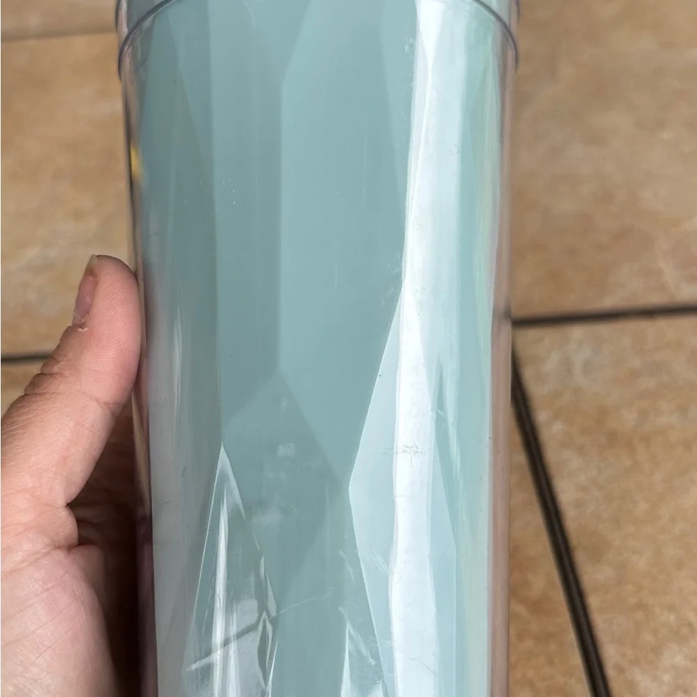 2012 Starbucks Teal Chiseled Cold Venti 24oz Mug Cup, Domed Frappuccino‎ Lid